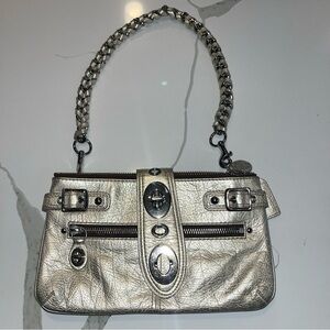 Vintage Coach Bridgit Legacy Metallic Silver Leather  Shoulder Bag Purse Clutch